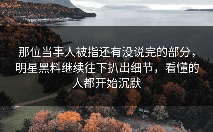 那位当事人被指还有没说完的部分，明星黑料继续往下扒出细节，看懂的人都开始沉默