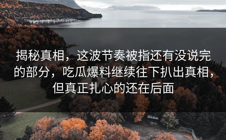 揭秘真相，这波节奏被指还有没说完的部分，吃瓜爆料继续往下扒出真相，但真正扎心的还在后面